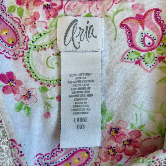 Aria Pajama Set-White and Pink & Green Floral Design-Top and Capri Bottoms L - Picture 5 of 6